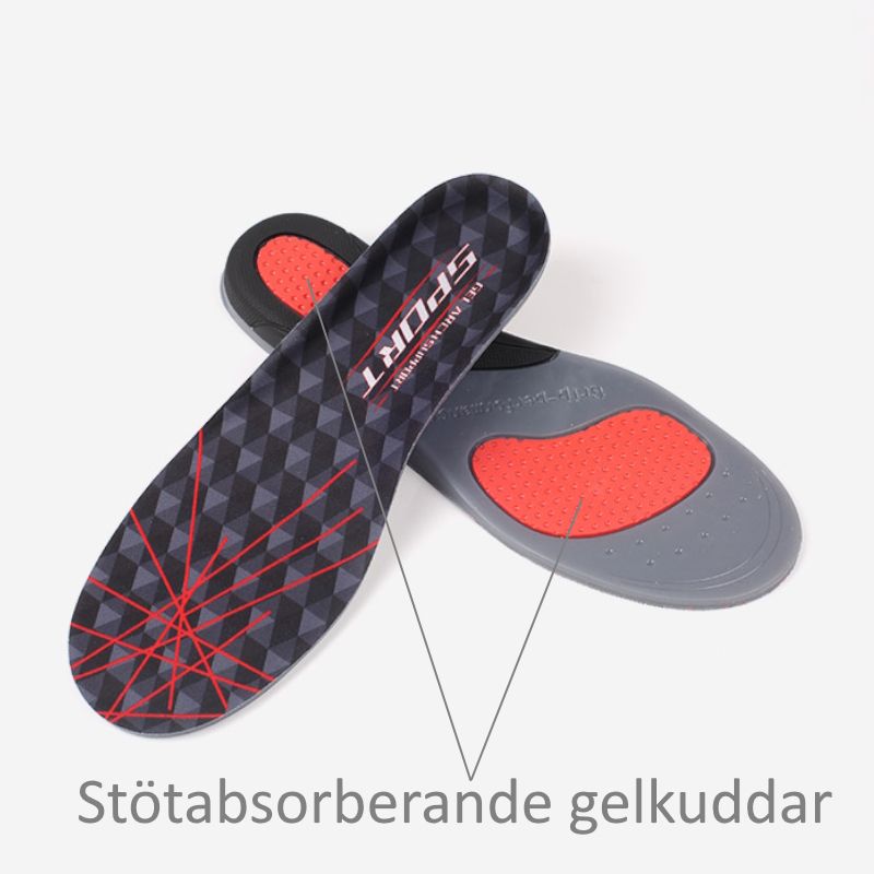 Skoinlägg Sport, gel, stabilisering, stötdämpning, fotvalvsstöd