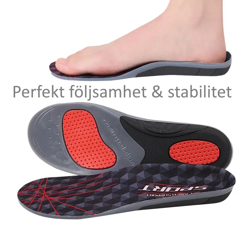 Skoinlägg Sport, gel, stabilisering, stötdämpning, fotvalvsstöd