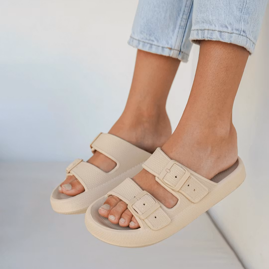 Premium Justerbara Cloud Tofflor KHAKI – mjuka & stötdämpande