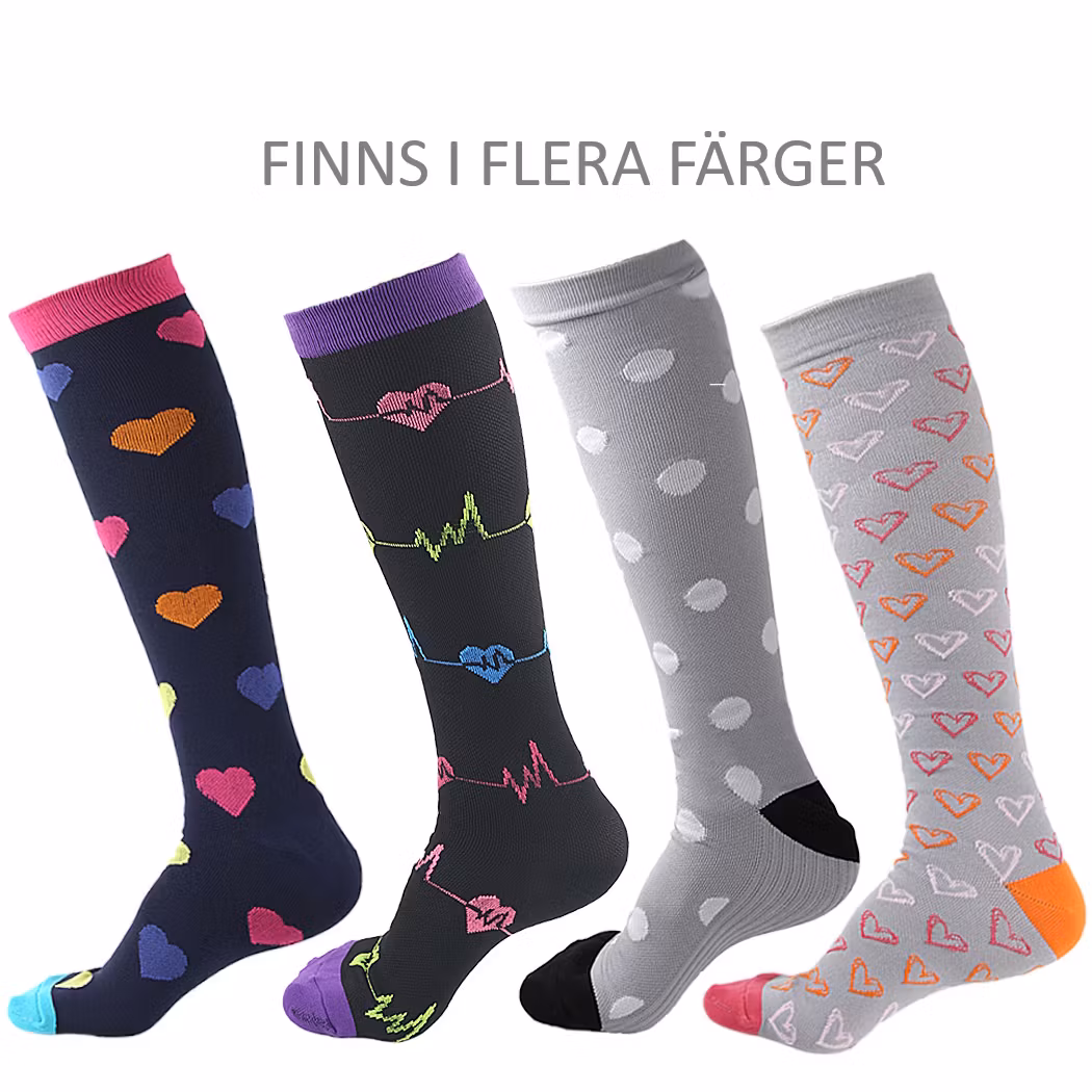 Stödstrumpor, grå, hjärta olika färger, Klass 1, 15-21mmHg