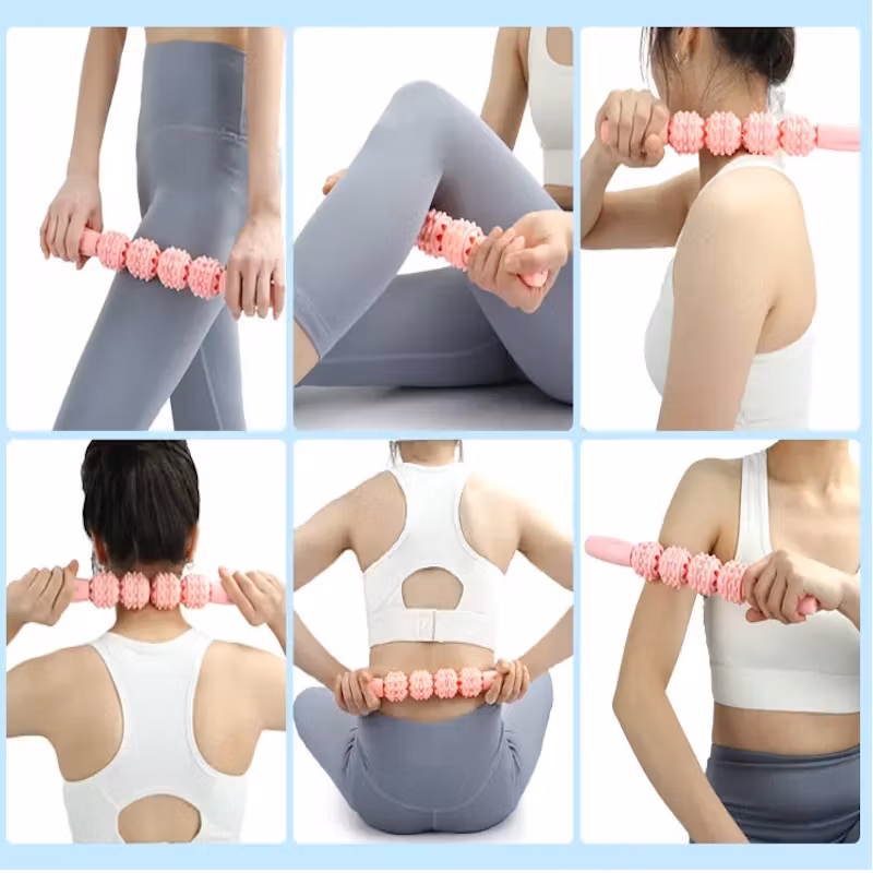 Massageroller med roterande rullar & handtag, BLÅ