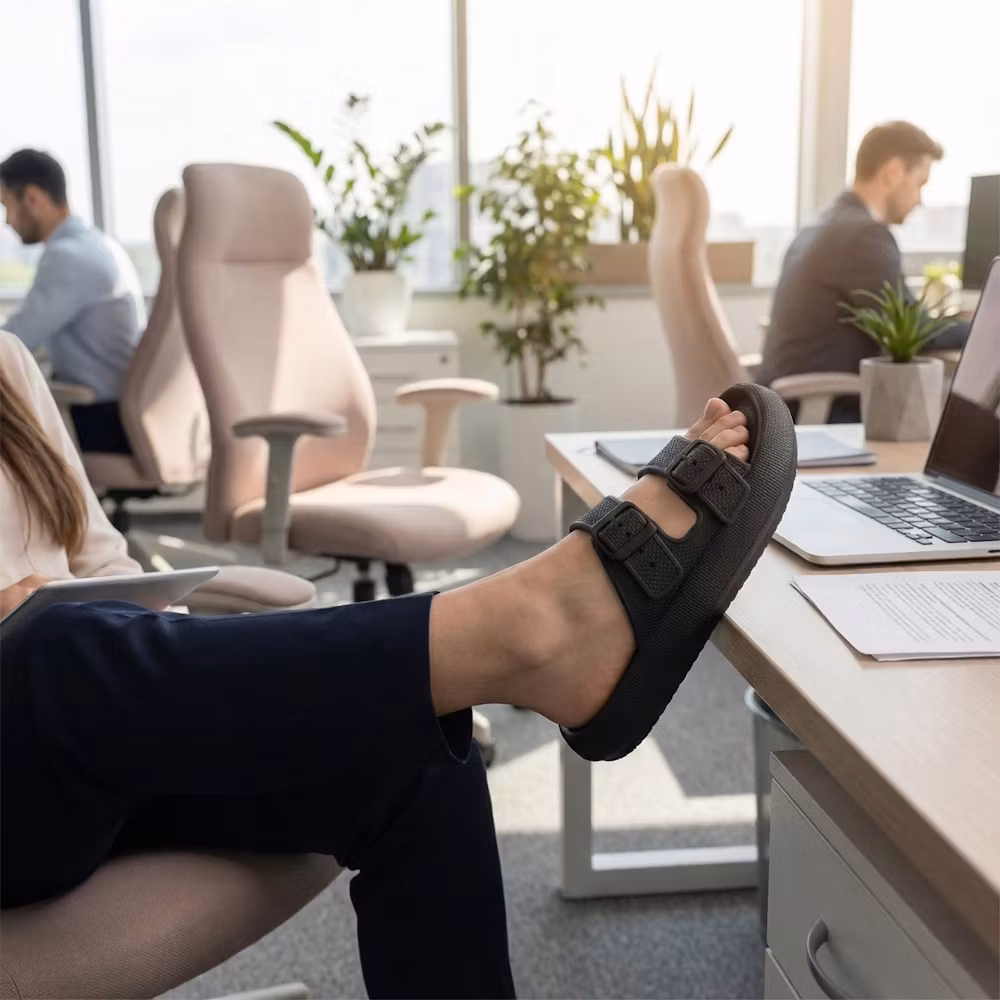 Premium Justerbara Cloud Tofflor SVART – mjuka & stötdämpande