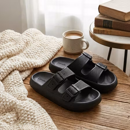 Premium Justerbara Cloud Tofflor SVART – mjuka & stötdämpande