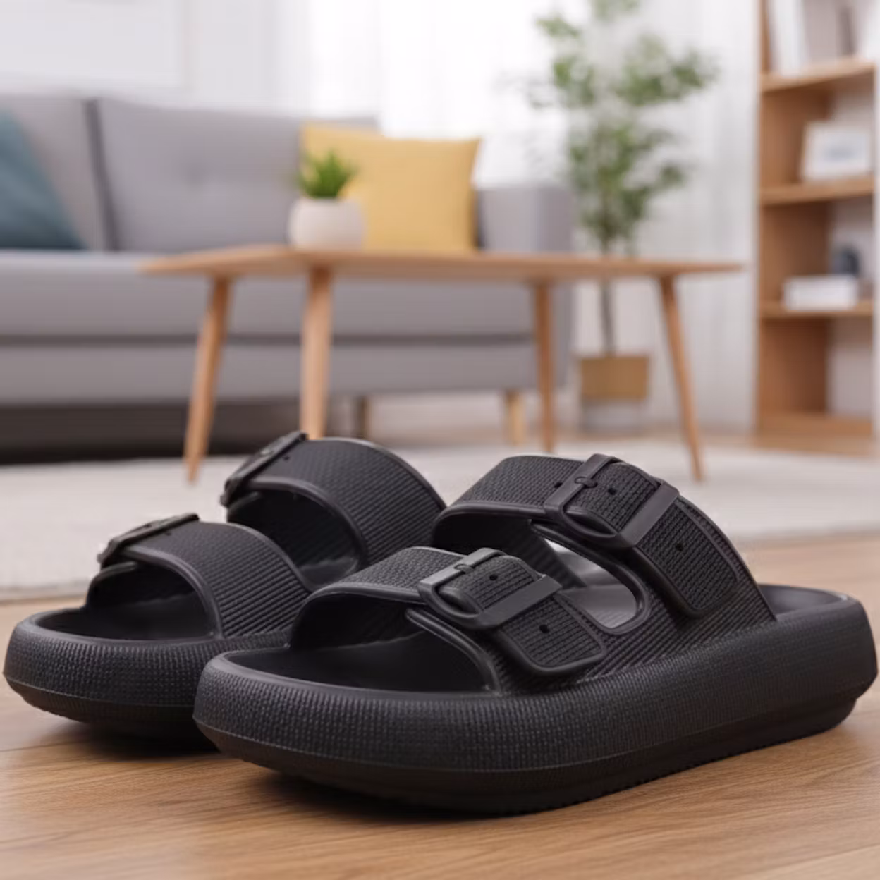 Premium Justerbara Cloud Tofflor SVART – mjuka & stötdämpande