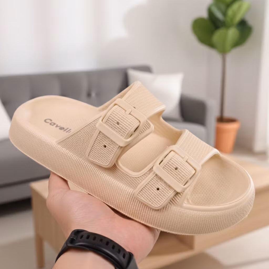 Cavelle Premium Justerbara Cloud Tofflor KHAKI – mjuka & stötdämpande