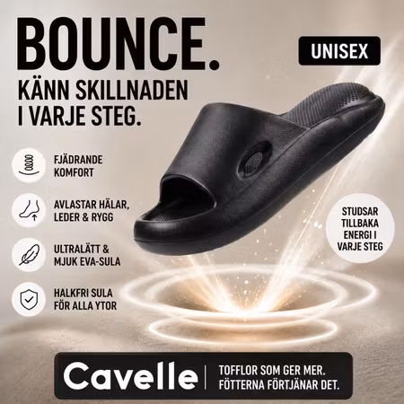 Bounce tofflor SVART, fjädrande & avlastande