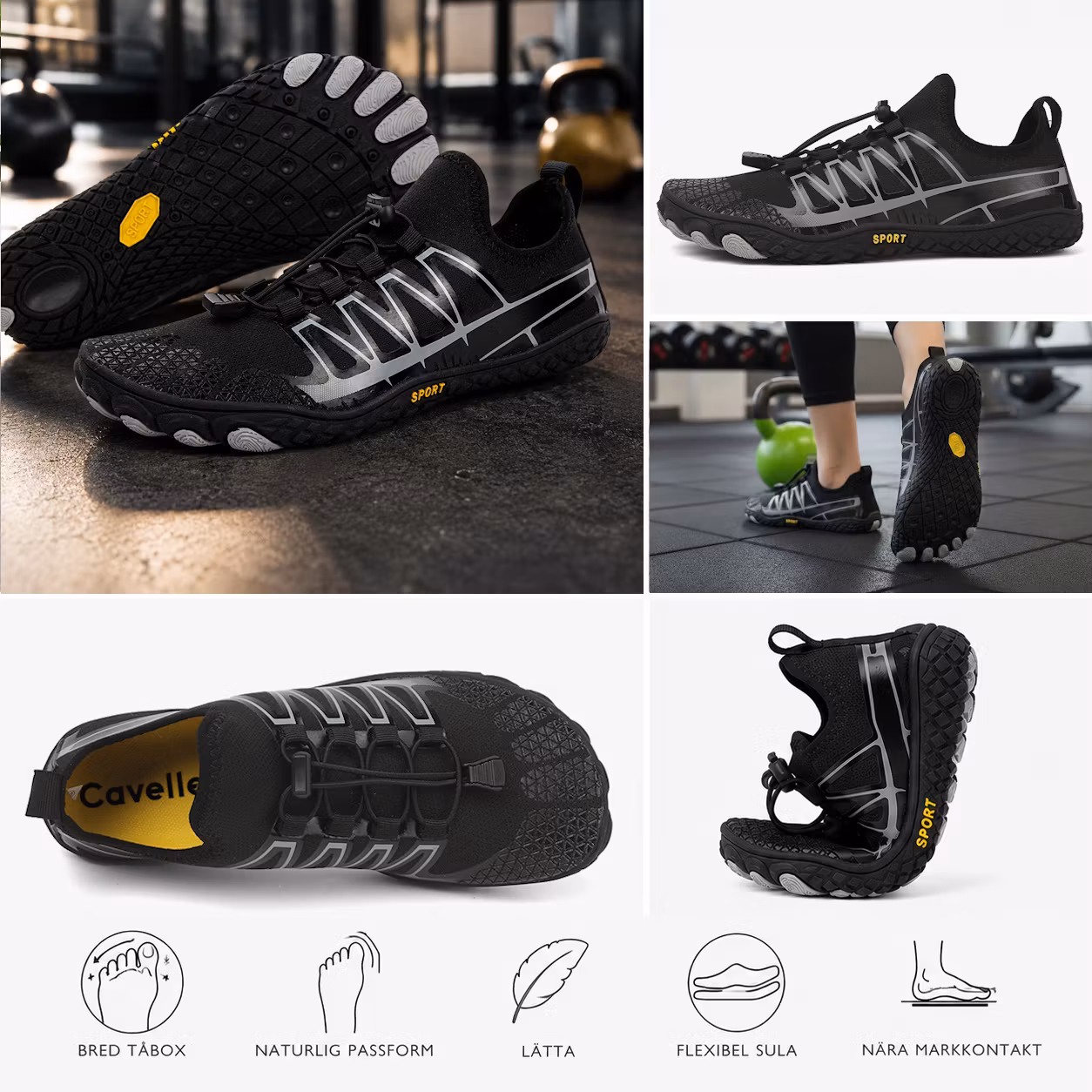 Cavelle Barfotaskor Sport Svart Unisex Dam Herr