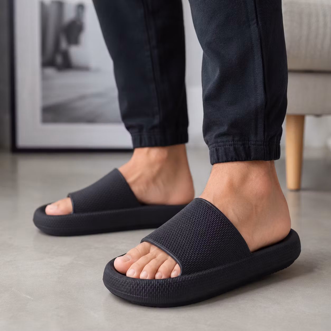 Cavelle Premium cloud tofflor SVART, mjuka stötdämpande, unisex, herr, dam