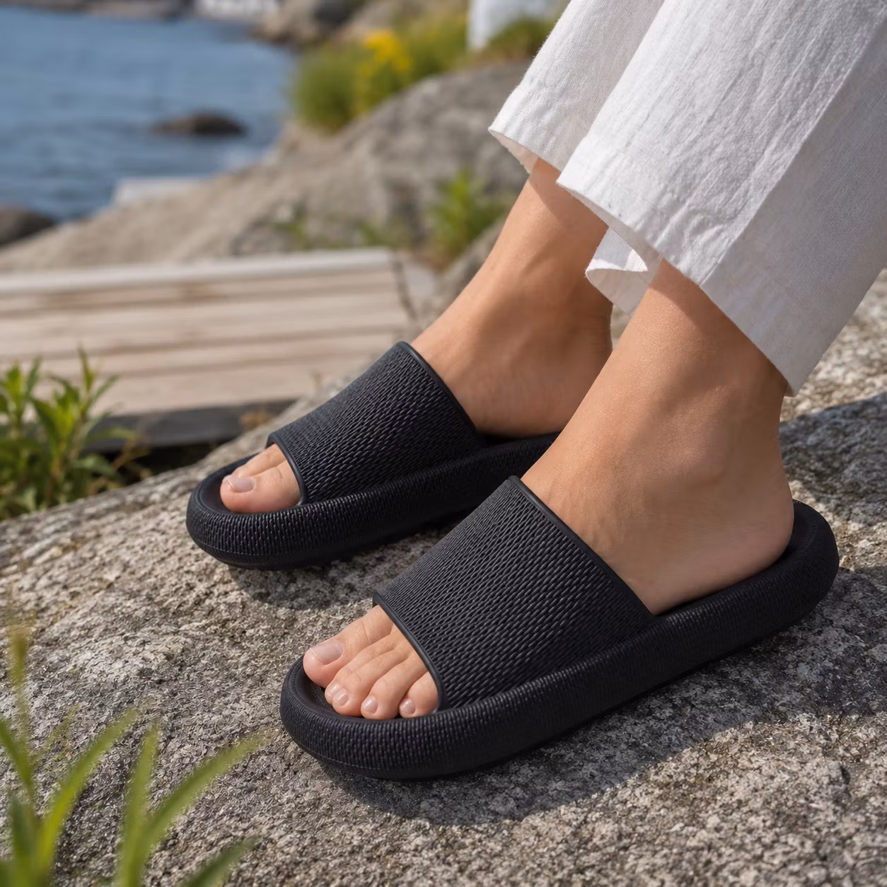 Cavelle Premium cloud tofflor SVART, mjuka stötdämpande, unisex, herr, dam