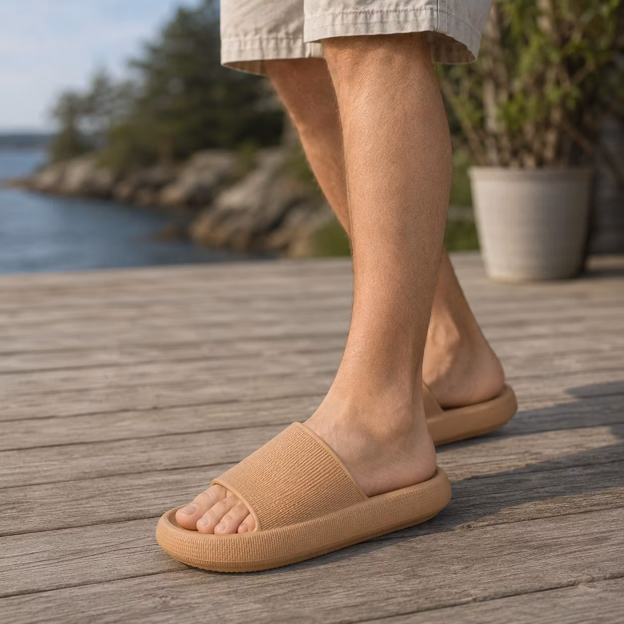 Cavelle Premium cloud tofflor BRUN, mjuka stötdämpande, unisex, herr, dam, utomhus, innetofflor