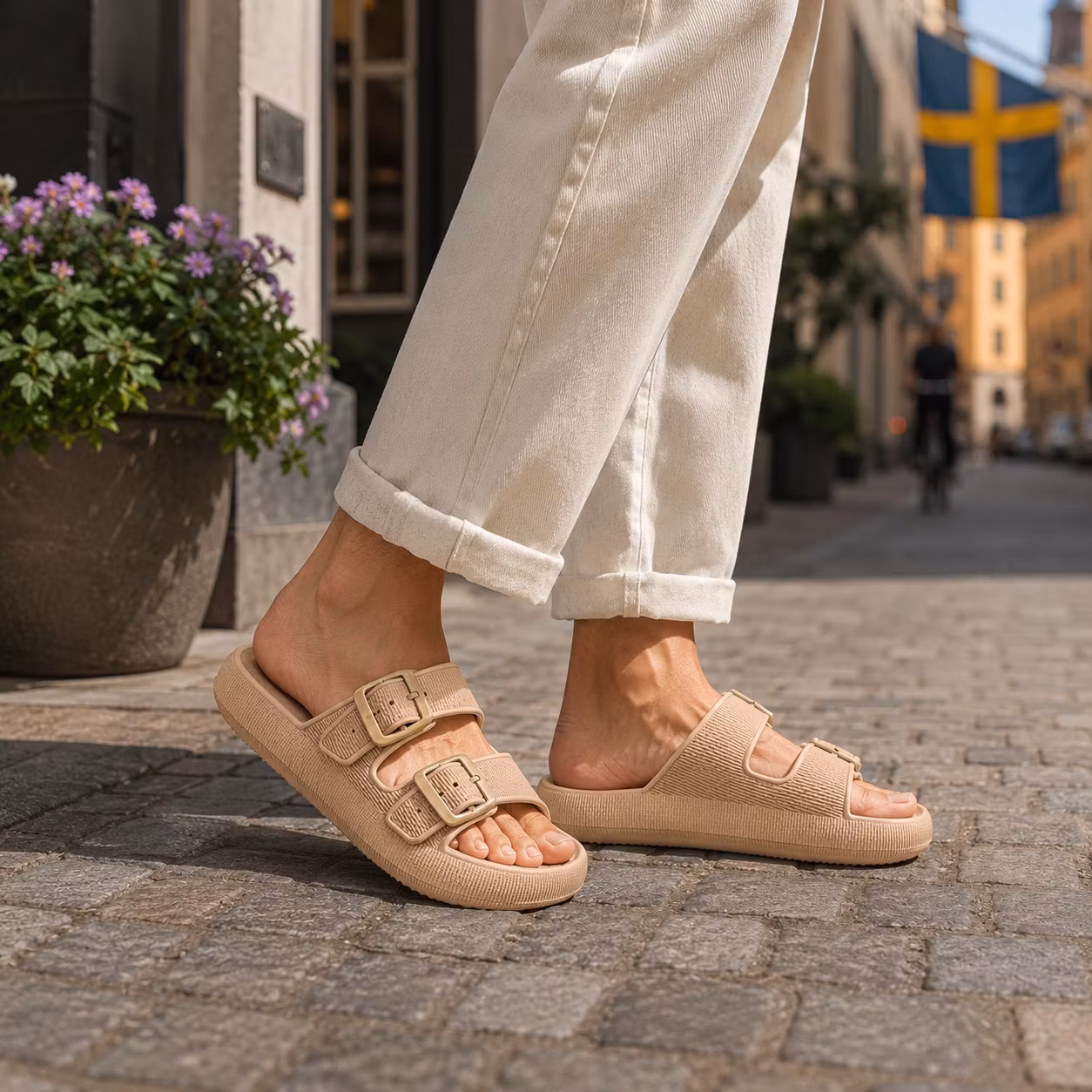 Premium Justerbara Cloud Tofflor KHAKI – mjuka & stötdämpande