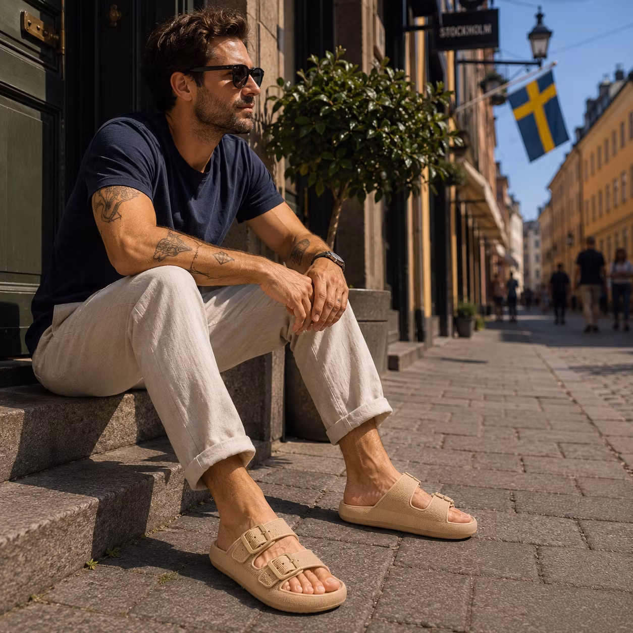 Cavelle Premium Justerbara Cloud Tofflor KHAKI – mjuka & stötdämpande, unisex, herr, dam