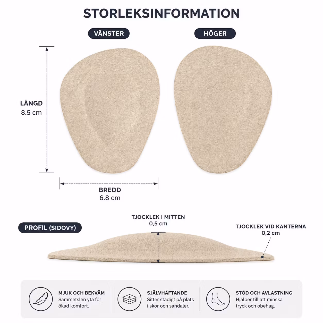 Framfotspelott, mjuk silikonkudde, flanell 2st
