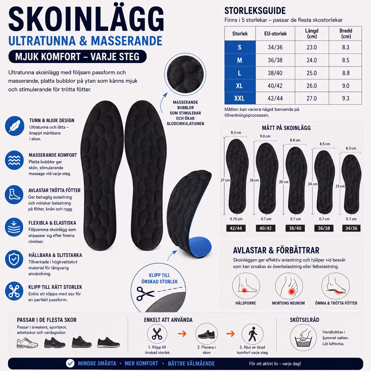 Skoinlägg komfort, massage, ultratunt
