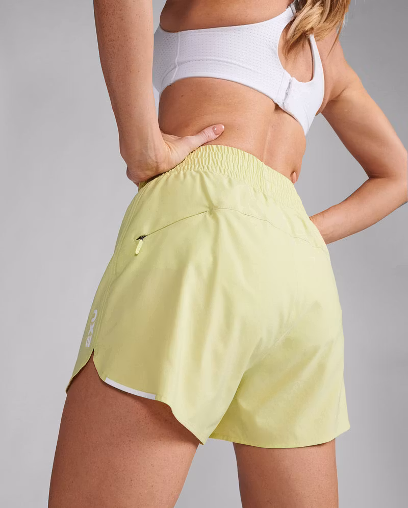 2XU Aero Hi-Rise 4 inch Short (Dam) - Limelight/White Reflective