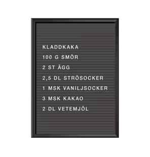 Affisch, print, poster, bokstavstavla med recept på kladdkaka