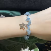 Armband - Akvamarin - Chips - Silver Stjärnor - Stjärna Charm