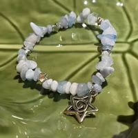 Armband - Akvamarin - Chips - Silver Stjärnor - Stjärna Charm