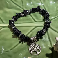 Armband- Turmalin - Chips - Silverpärlor - Träd Charm