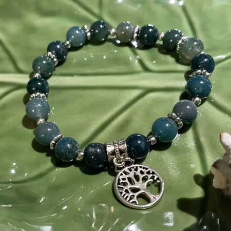 Armband - Mossagat - Rund - Silverpärlor - silver Träd Charm