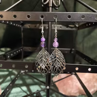 Örhängen - Ametist - Rund - Silver Blad Charms