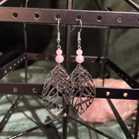 Örhängen - Rosenkvarts - Rund - Silver Blad Charms