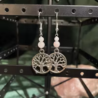Örhängen - Rosenkvarts - Rund - Silver Träd Charm