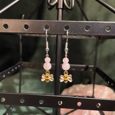 Örhängen - Rosenkvarts - Rund - Bi Charm