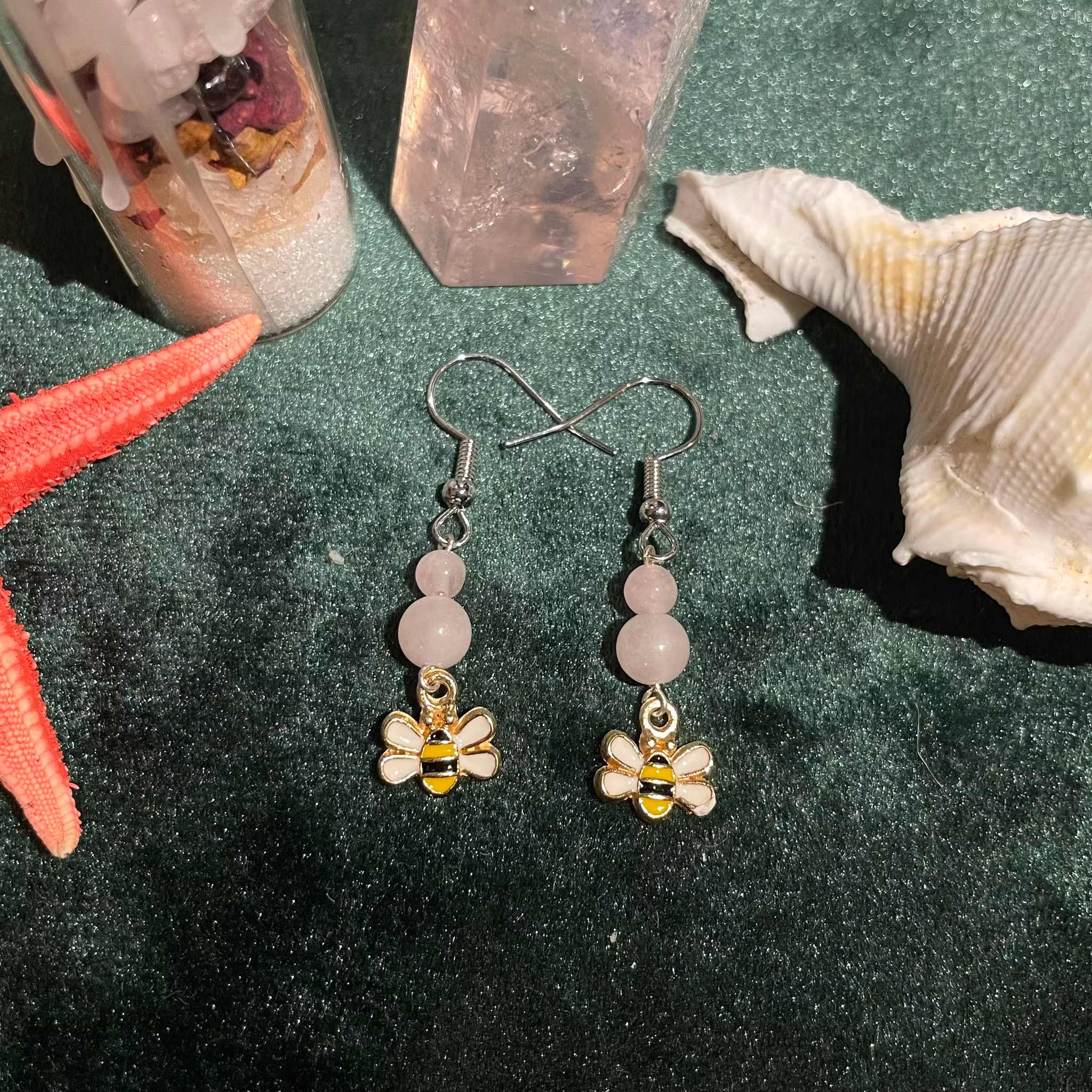 Örhängen - Rosenkvarts - Rund - Bi Charm