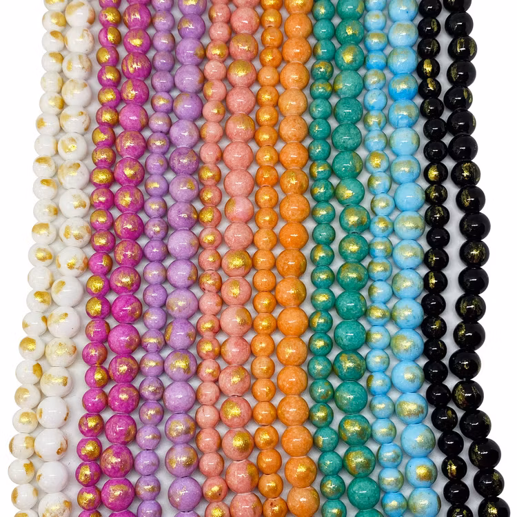 Stenpärlor 8 mm white daisy - guld