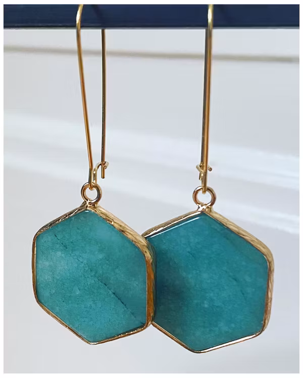 Smyckestillverkning - Hexagonformade stenhängen turkos jade örhängen