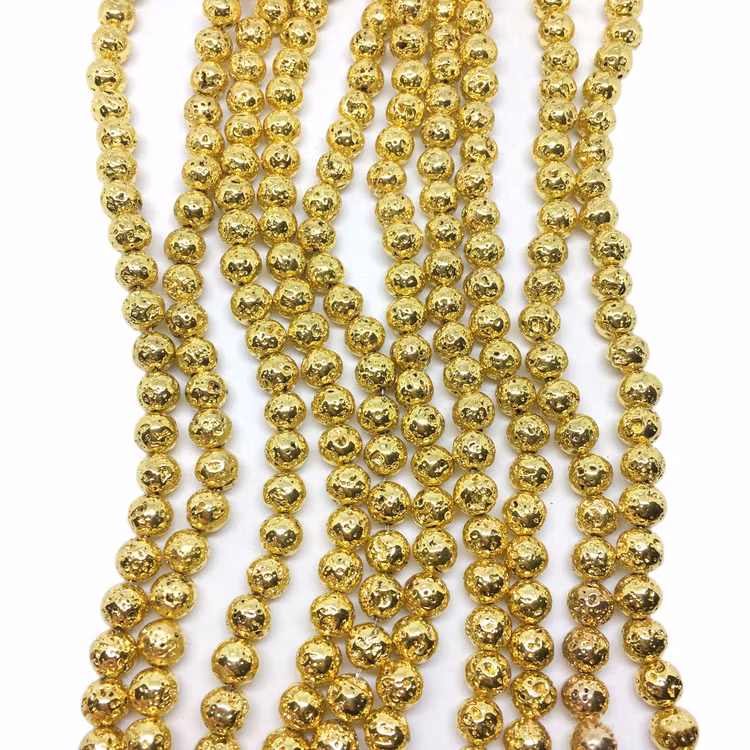 Elektropläterade lavapärlor 6 mm guld