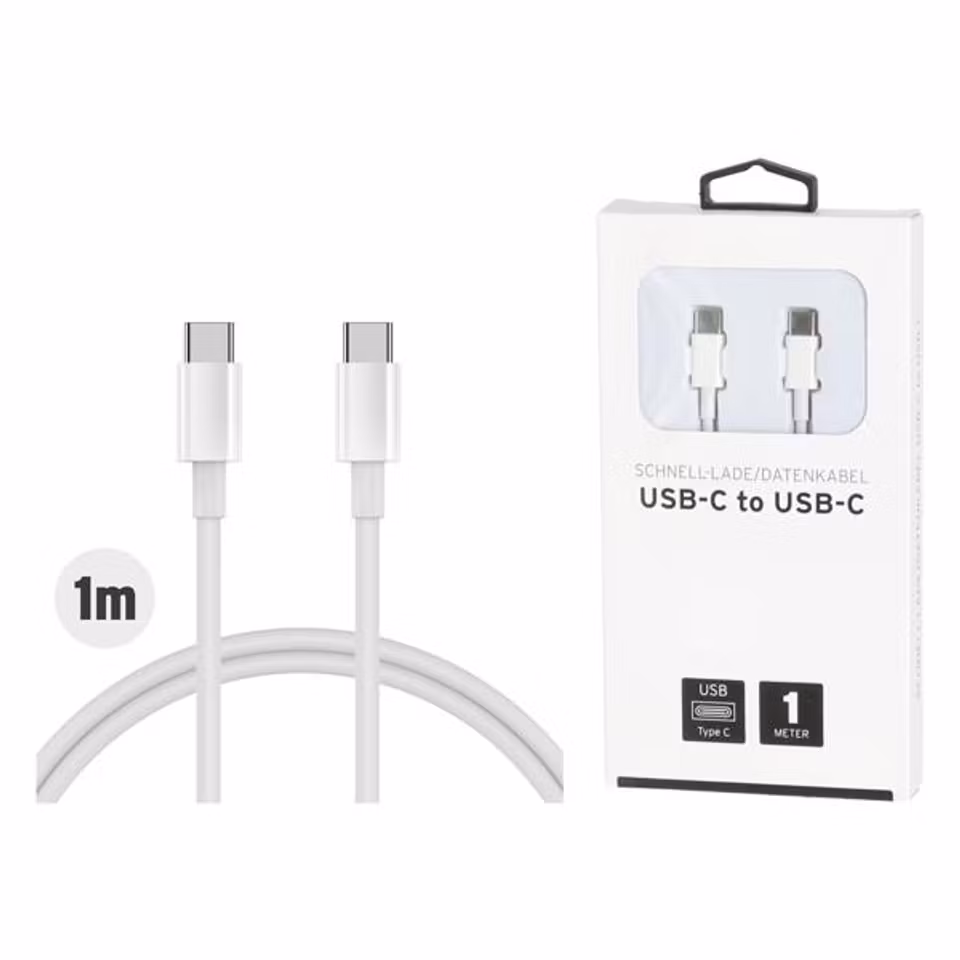 Laddkabel – USB-C till USB-C, 1 meter | Vit