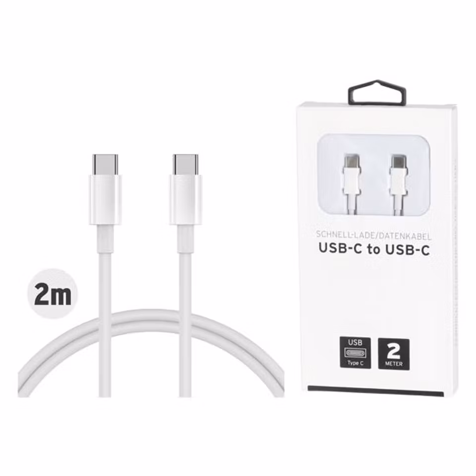 Laddkabel – USB-C till USB-C, 2 meter | Vit