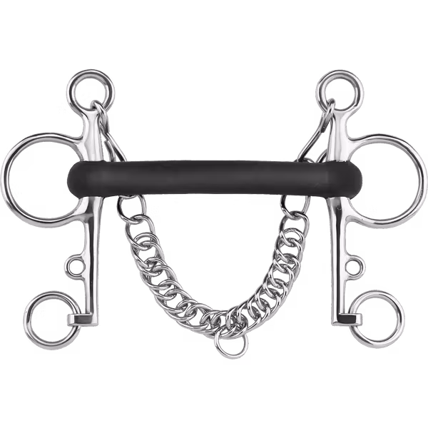 Rubber Mullen Mouth Pelham 18 mm vulcanic rubber mouthpiece, rigid - Stainless steel