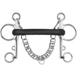 Rubber Mullen Mouth Pelham 18 mm vulcanic rubber mouthpiece, rigid - Stainless steel