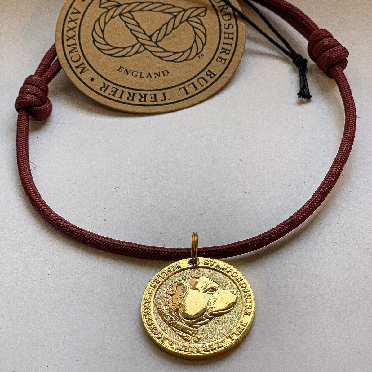 Paracord Collar & Nametag - Burgundy - Staffordshire Bull Terrier 1935