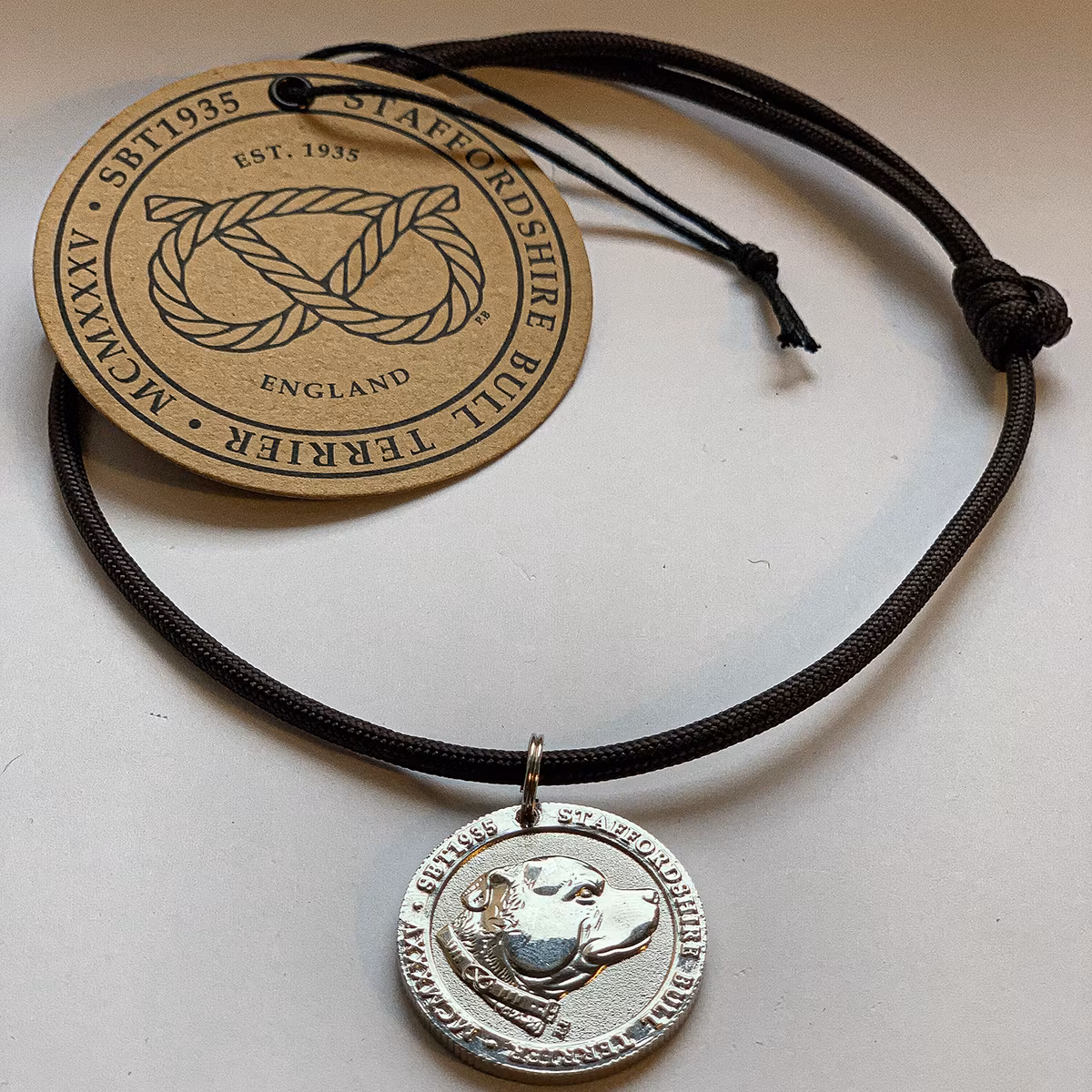 Paracord Collar & Nametag - Chocolate - Staffordshire Bull Terrier 1935