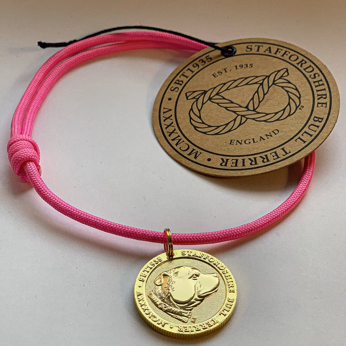 Paracord Collar & Nametag - Fuchsia - Staffordshire Bull Terrier 1935