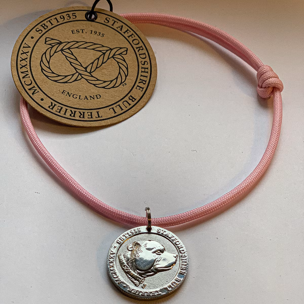 Paracord Collar & Nametag - Baby Pink - Staffordshire Bull Terrier 1935