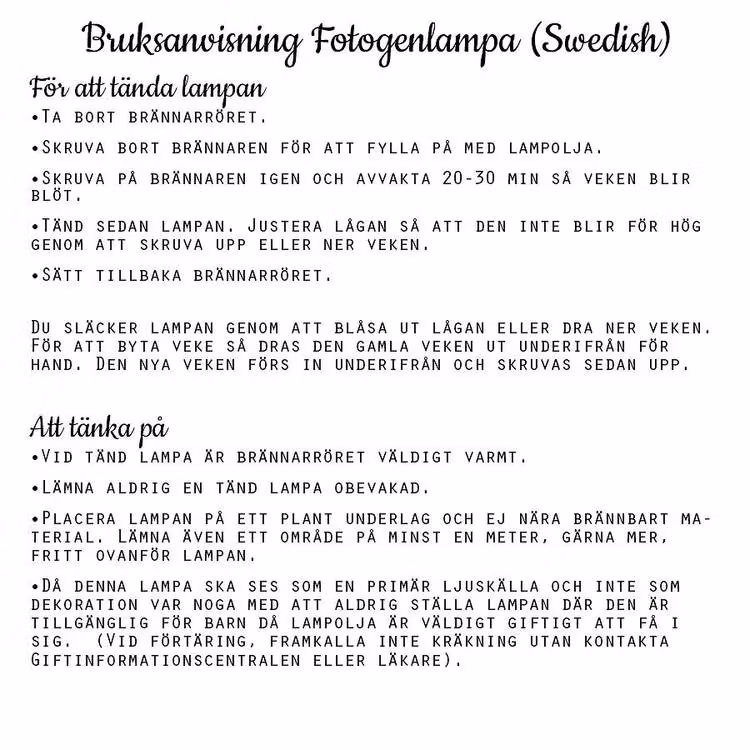 Strömshaga Linné fotogenlampa liten