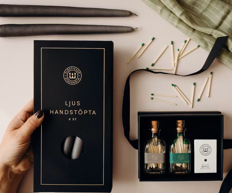 Eldstickan handstöpta ljus grå