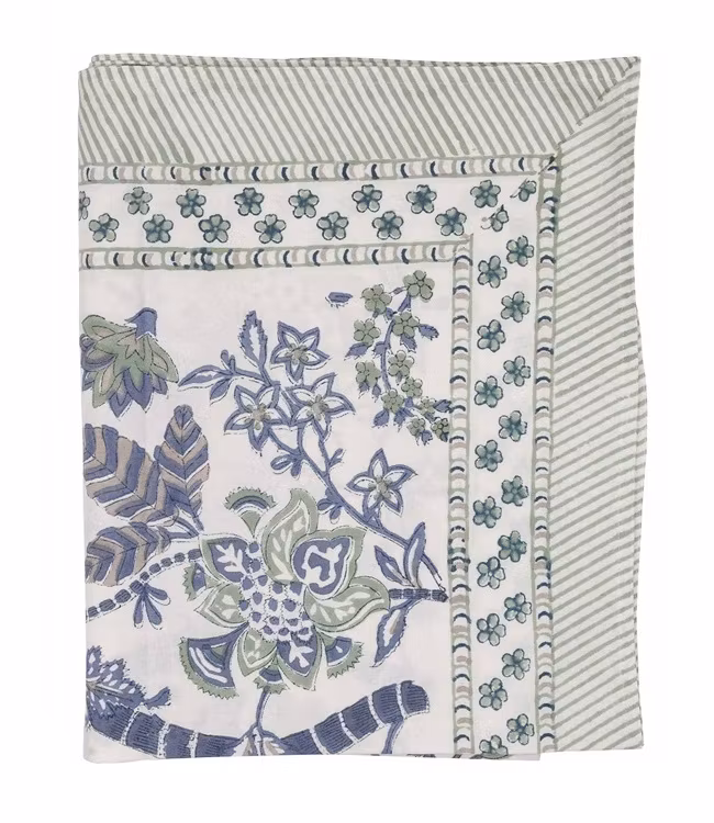 Chamois Floral Print duk Sea blue