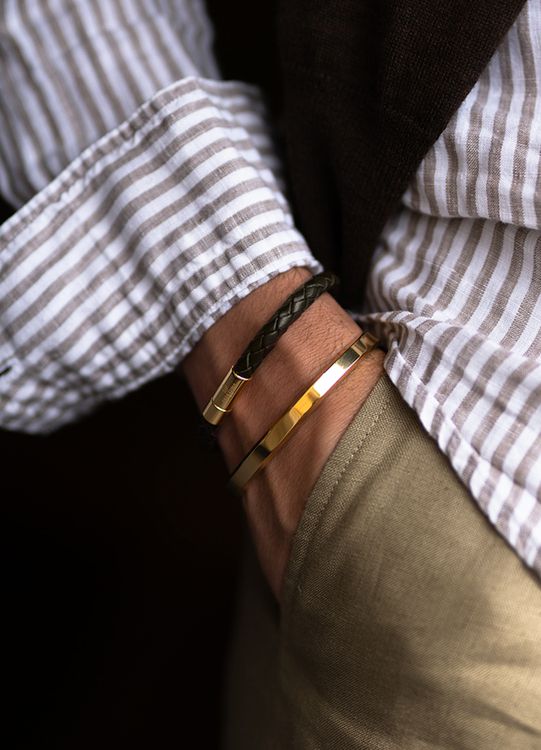 Skultuna Leather Bracelet Gold Black