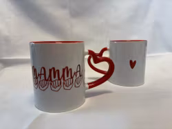 Mammakopp med "Mamma" i håndalfabet og tekst