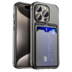iPhone 15 Pro Stöttåligt Skal med Kortfack-Transparent Grå