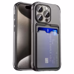 iPhone 15 Pro Stöttåligt Skal med Kortfack-Transparent Grå