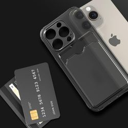 iPhone 15 Pro Stöttåligt Skal med Kortfack-Transparent Grå