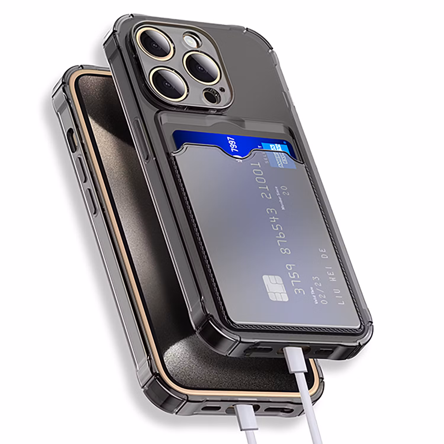 iPhone 13 Pro Max Stöttåligt Skal med Kortfack - grå