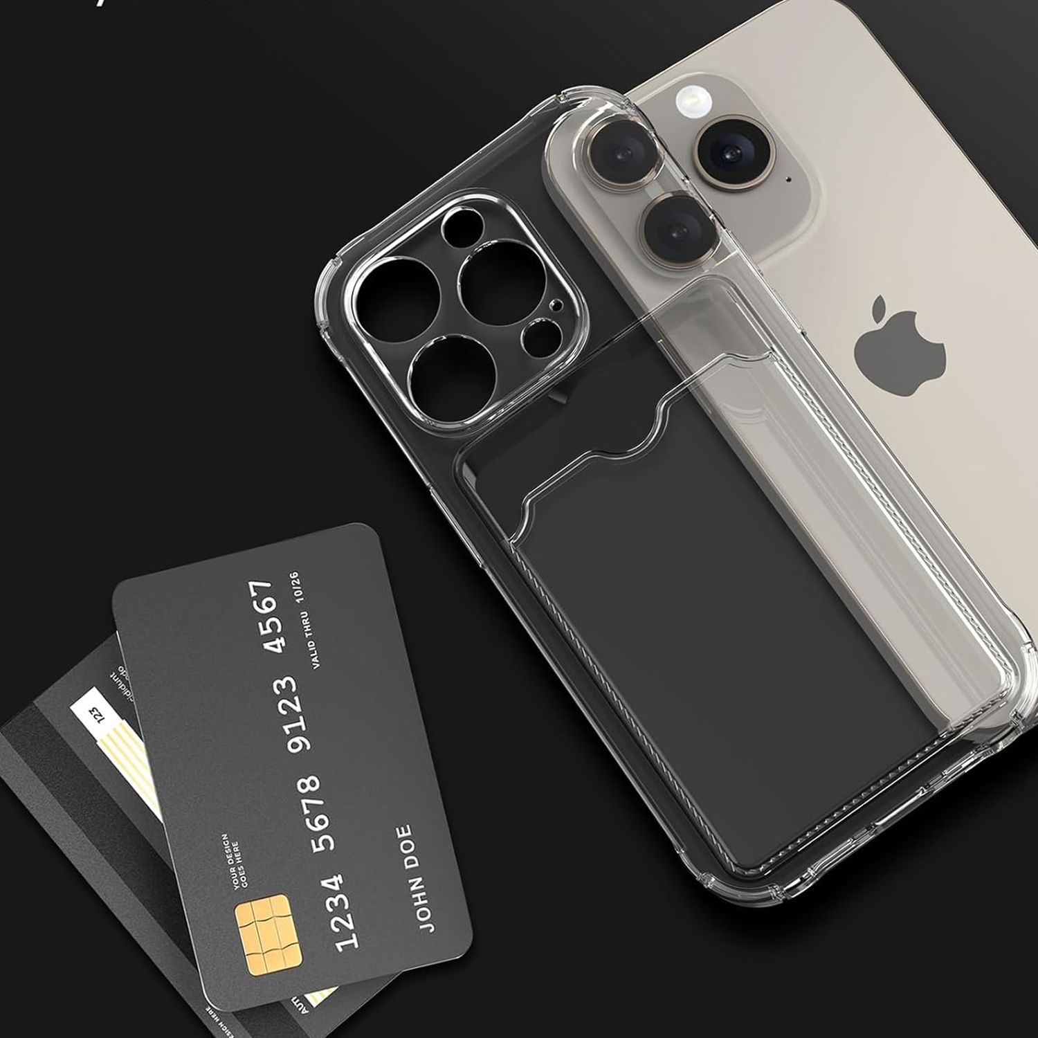 iPhone 13 Pro Stöttåligt Skal med Kortfack - Transparent